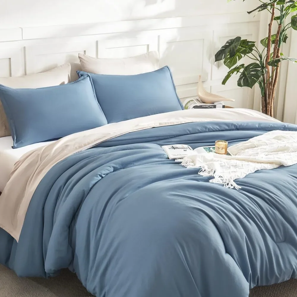 Oversized King Comforter Set, 3 Pc Grayish Blue Soft Fluffy Down Alternative